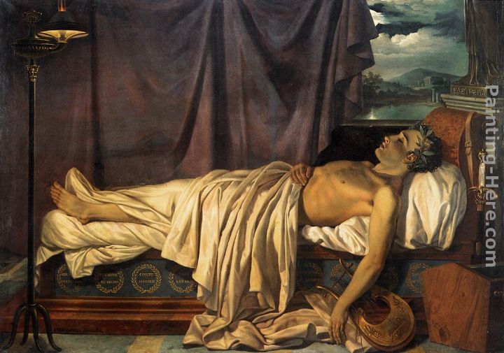Lord Byron on his Death-bed painting - Joseph-Denis Odevaere Lord Byron on his Death-bed art painting